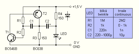 Schéma: LED na 15V bez cievky