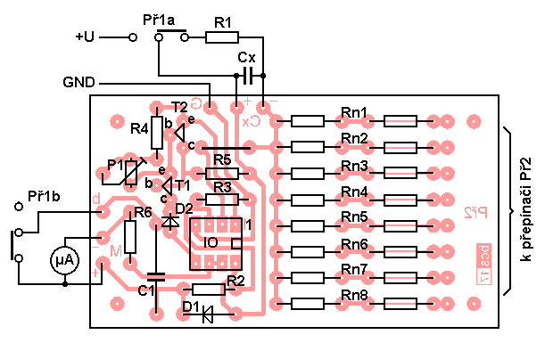 Schéma: Merač kondenzátorov s veľkou kapacitou