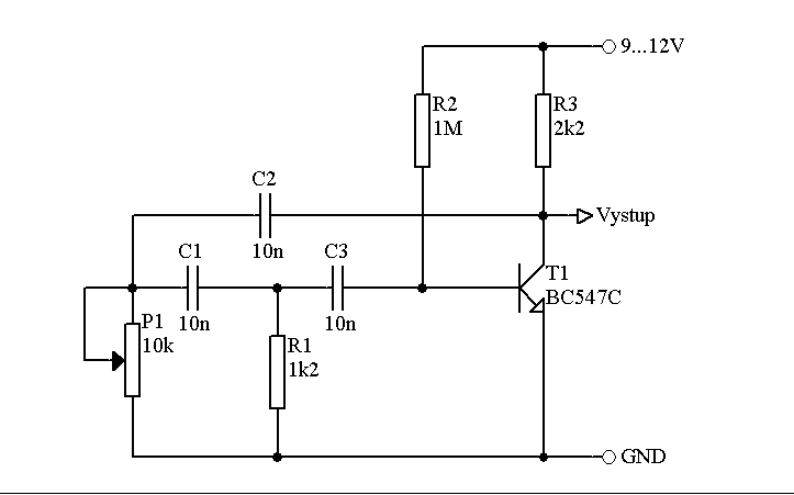 Schéma: Oscilátor s jedným tranzistorom